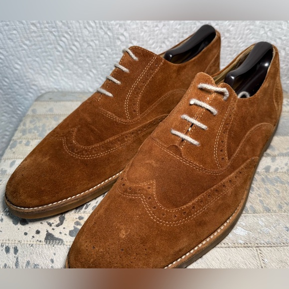 Bruno Magli Suede Wingtip Oxfords Cognac Brown Size 13 Italy main image 4
